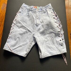 Light Wash Pink Lace-Up Women’s Denim Shorts